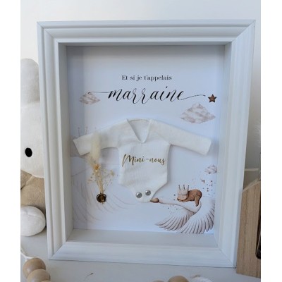 Cadre demande Marraine Mini-nous avec mini-body imprimé - Thème cigogne