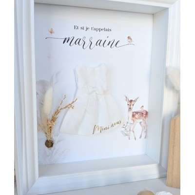 Cadre demande Marraine Mini-nous avec mini-robe imprimée - Thème petit faon