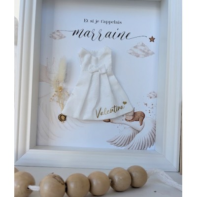 Cadre demande Marraine Mini-nous avec mini-robe imprimée - Thème cigogne