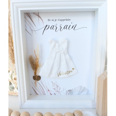 Cadre demande Parrain Mini-nous avec mini robe en tissu - Thème étoiles
