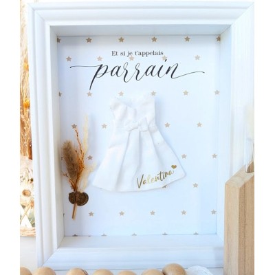 Cadre demande Parrain Mini-nous avec mini robe en tissu - Thème étoiles