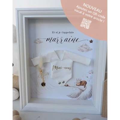 Cadre demande Marraine Mini-nous avec mini-body imprimé - Thème cigogne