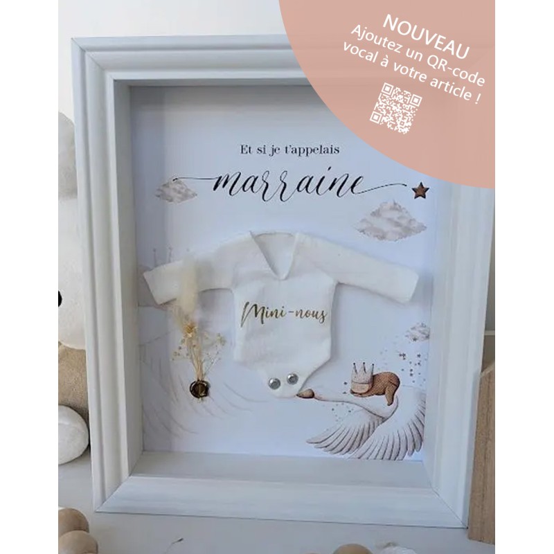 Cadre demande Marraine Mini-nous avec mini-body imprimé - Thème cigogne