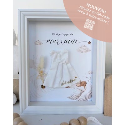 Cadre demande Marraine Mini-nous avec mini-robe imprimée - Thème cigogne