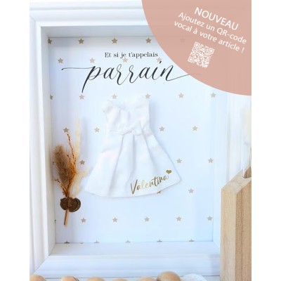 Cadre demande Parrain Mini-nous avec mini robe en tissu - Thème étoiles