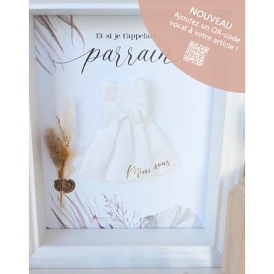 Cadre demande Parrain Mini-nous avec mini robe en tissu - Thème floral
