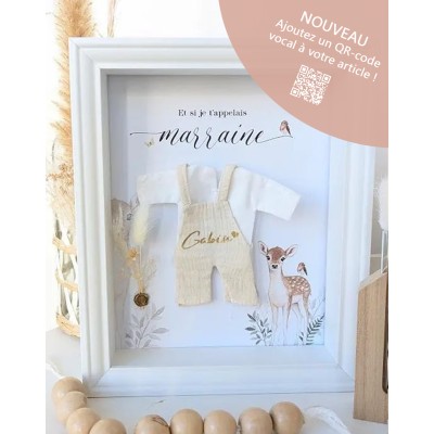Cadre demande Marraine Mini-nous avec mini salopette imprimée - Thème petit faon