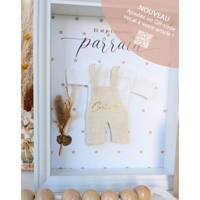 Cadre demande originale Parrain Mini-nous avec mini salopette imprimée - Thème étoiles